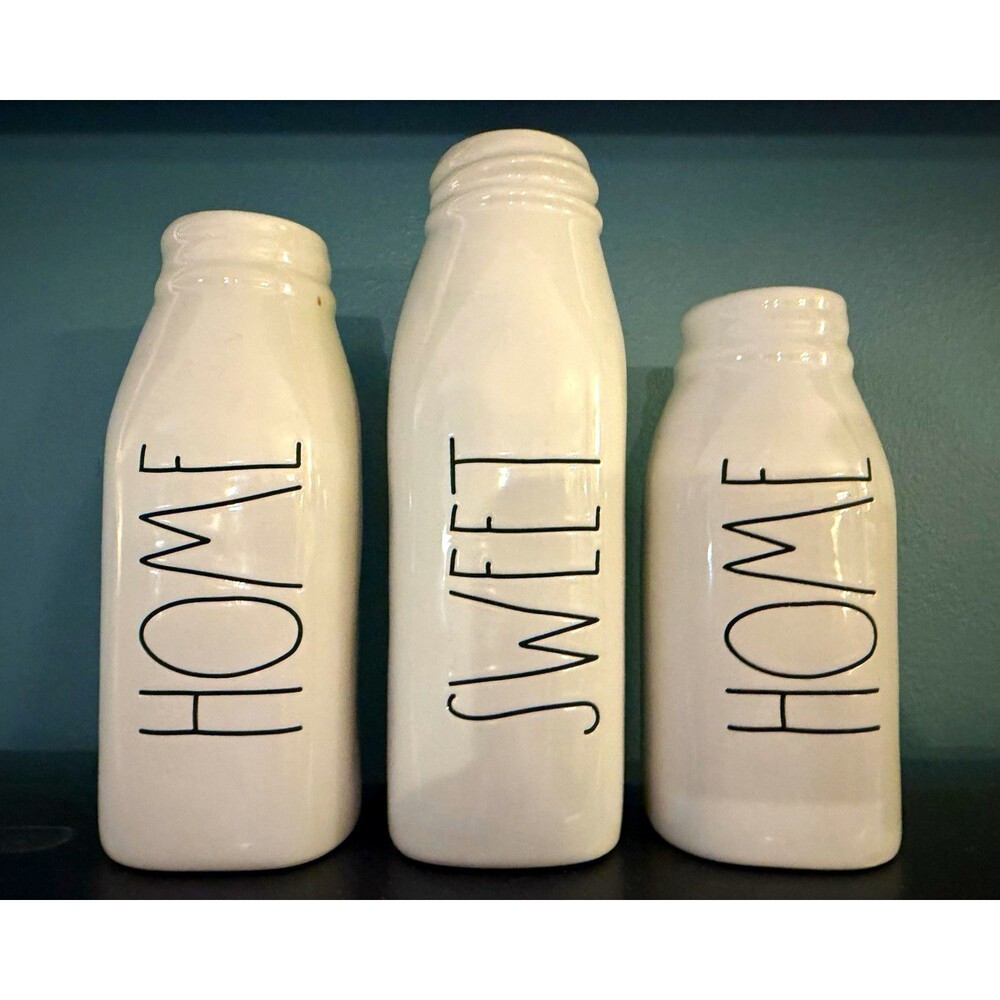 Rae Dunn Home Sweet Home 3pc Ceramic Milk Bottle Vase Set